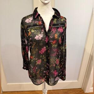 Kut from the Kloth Black Floral Sheer Blouse